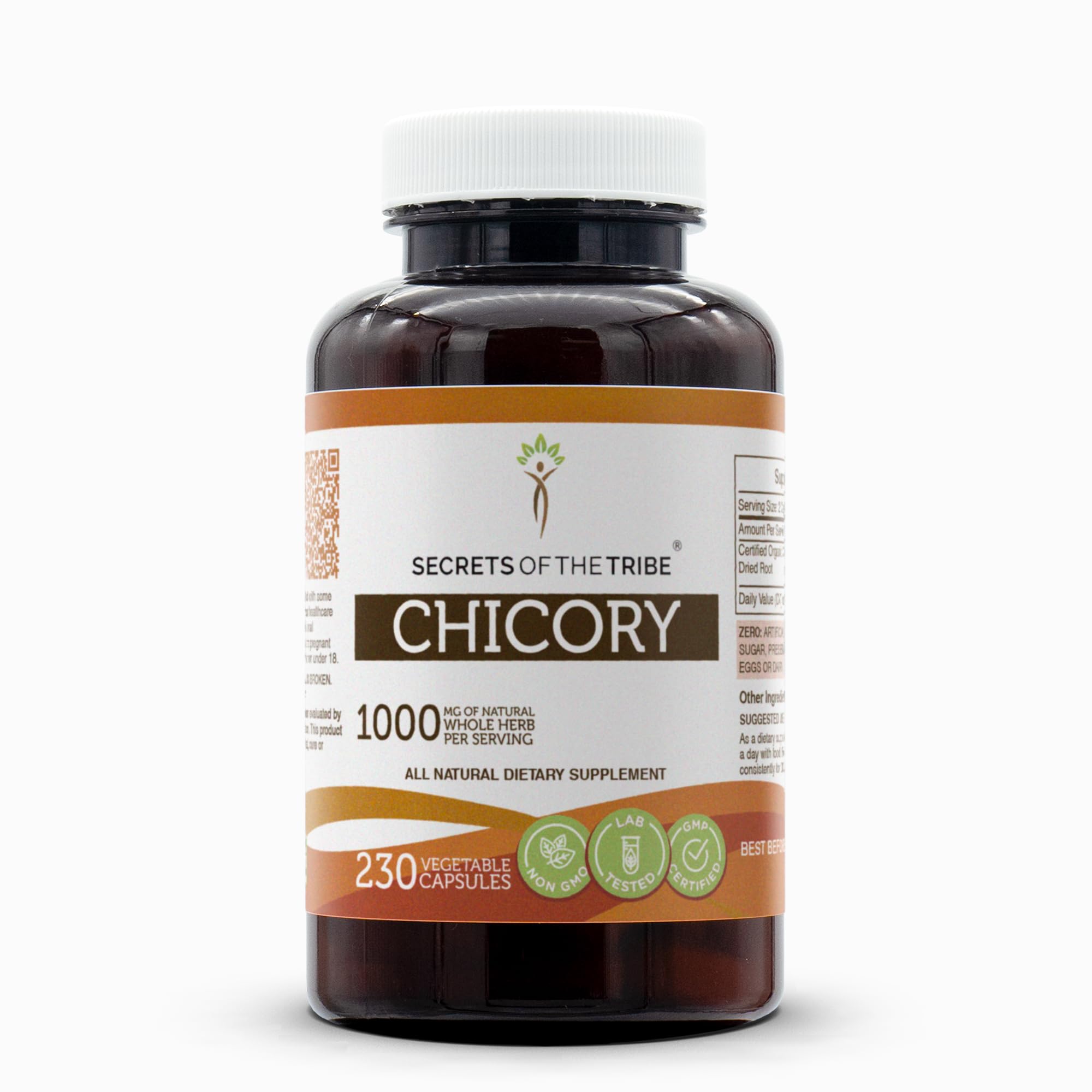 Secrets of the Tribe Chicory 230 capsules bottle front view for daily wellness.