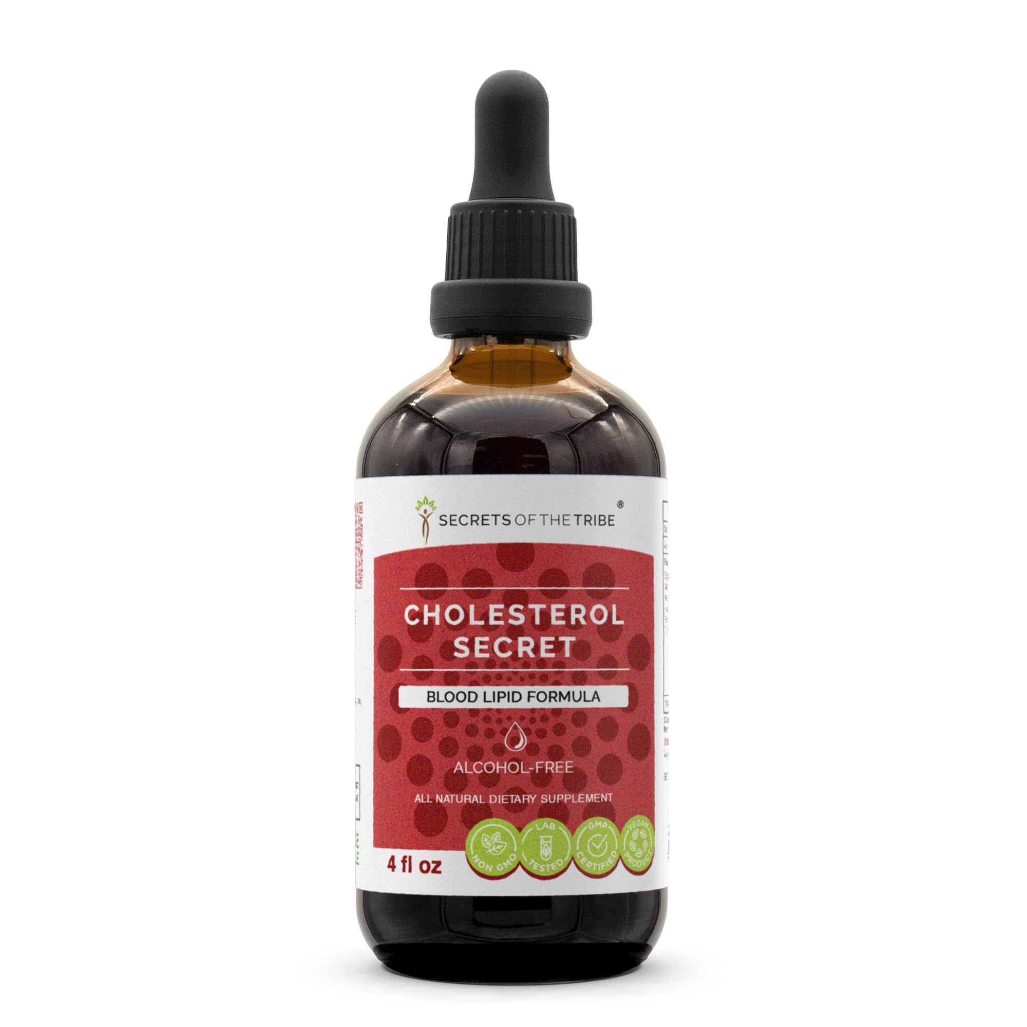 Secrets of the Tribe Cholesterol Secret bottle label for daily lipid support