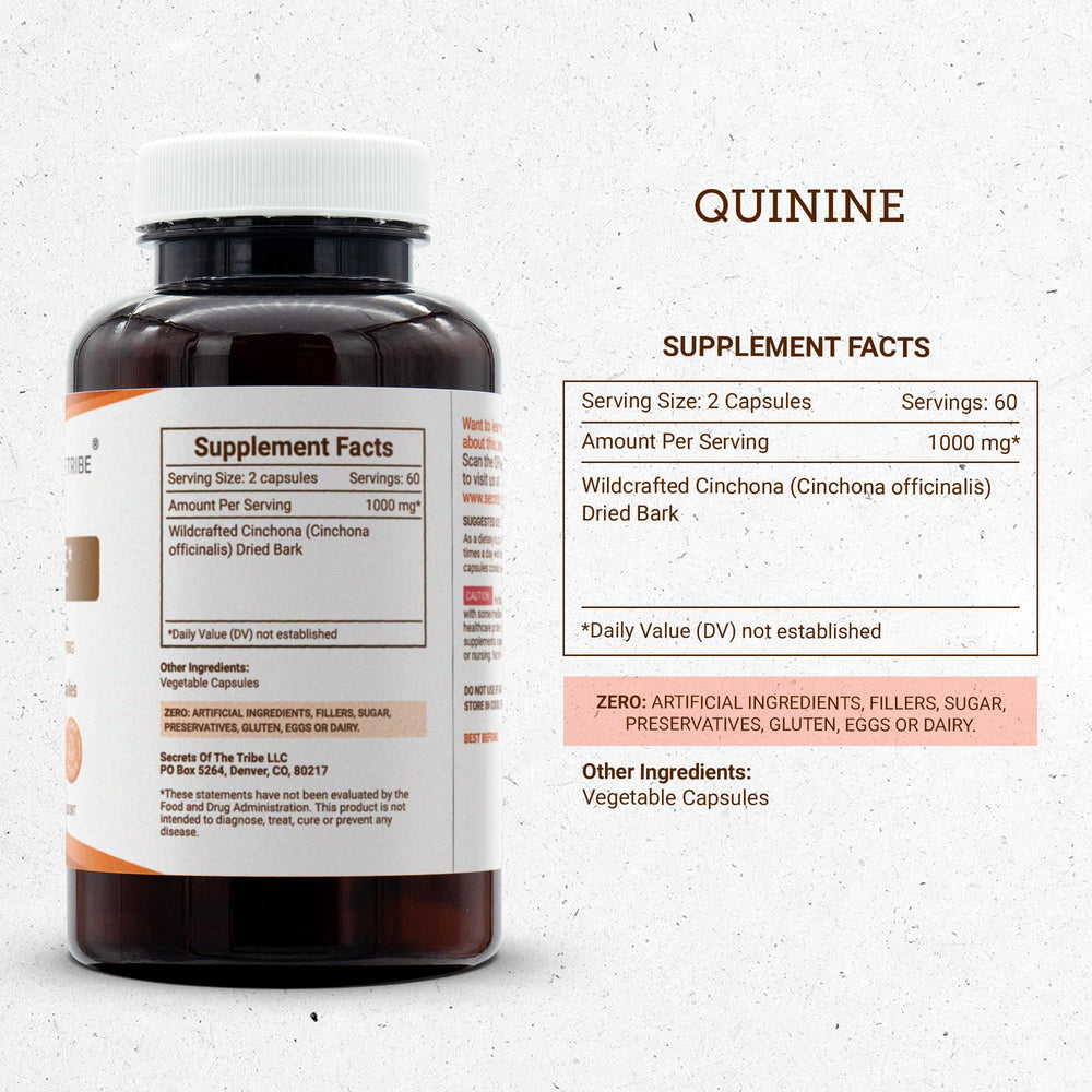 Secrets of the Tribe cinchona bark image emphasizing bark-derived quinine quality.