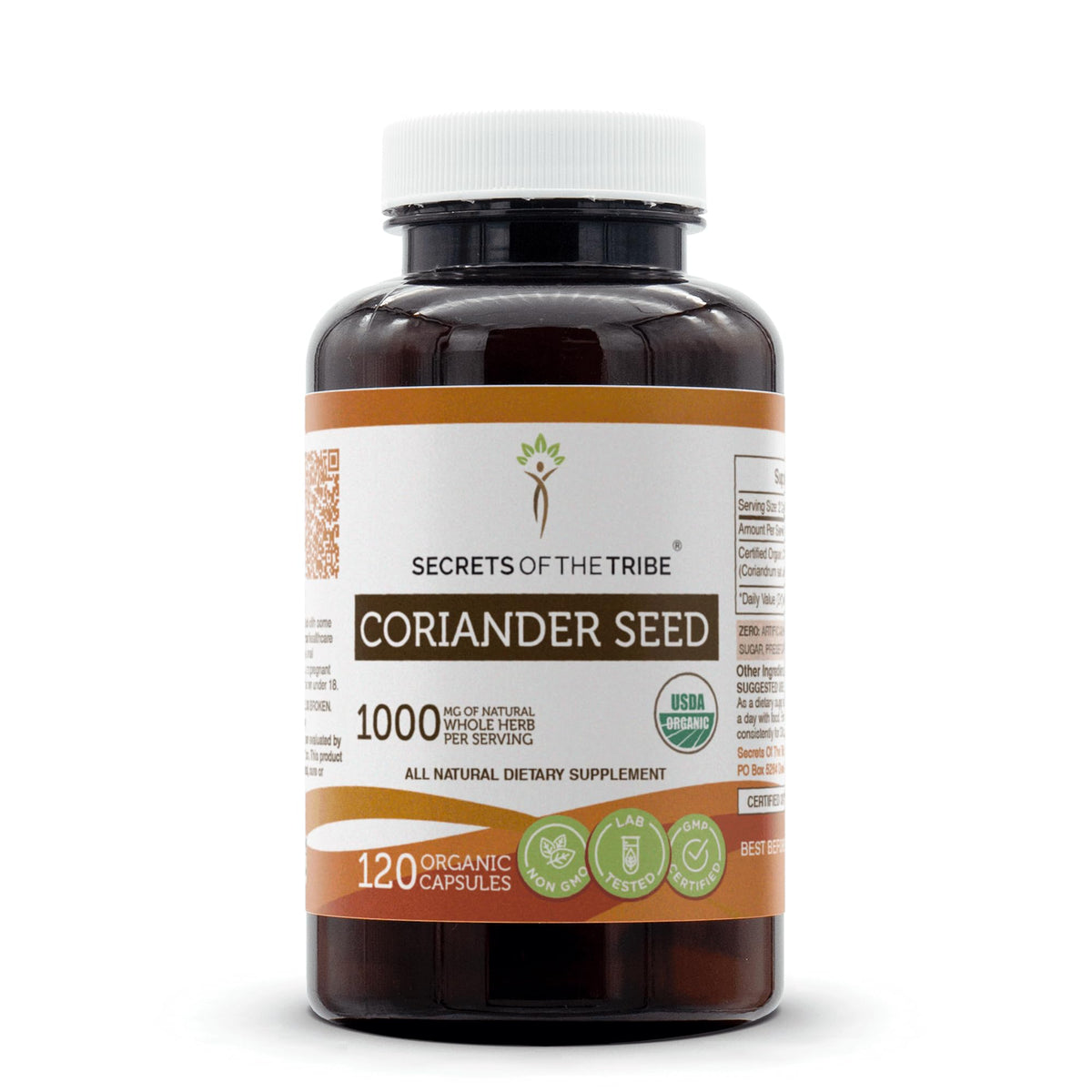 Secrets of the Tribe coriander seed organic bottle front view for daily use.