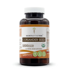Secrets of the Tribe coriander seed organic bottle front view for daily use.