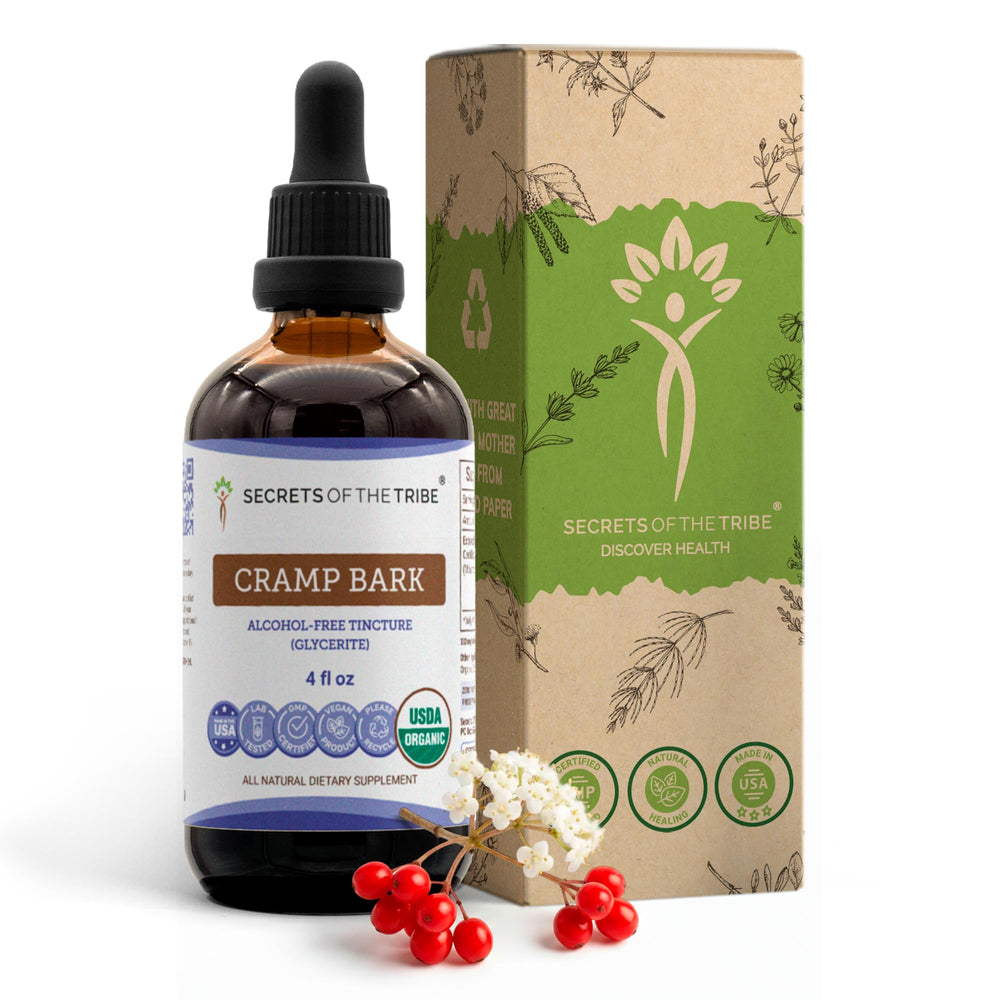 Secrets of the Tribe Cramp Bark bottle front view for everyday comfort.