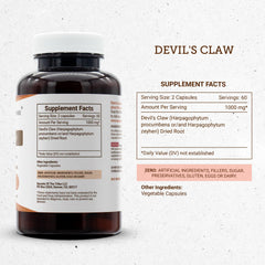 Close-up of Secrets of the Tribe Devil's Claw label with ingredients
