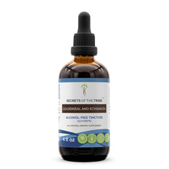 Secrets of the Tribe goldenseal-echinacea bottle pour, a clear tincture for daily wellness.