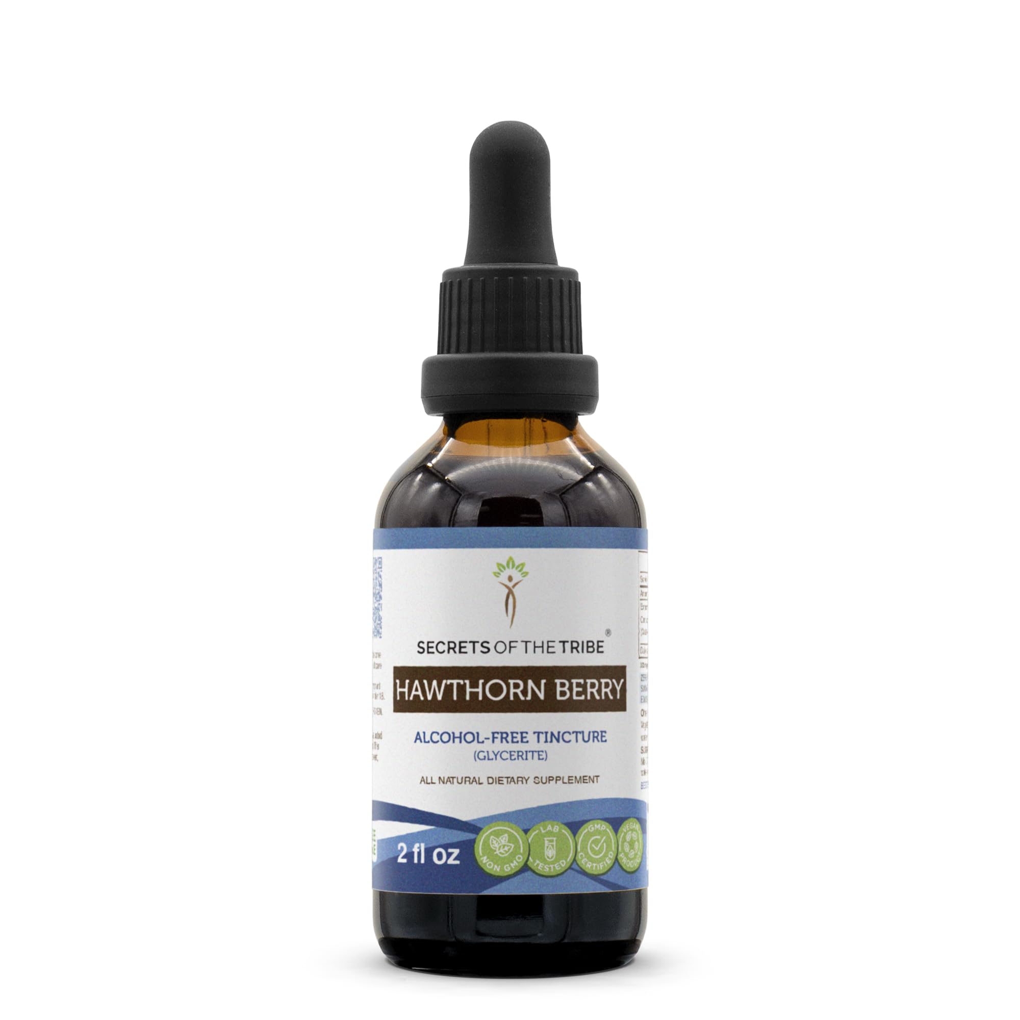 Secrets of the Tribe Hawthorn Berry Tincture bottle on a kitchen counter, easy daily use.