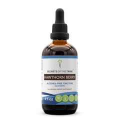 Secrets of the Tribe hawthorn berry tincture bottle for convenient daily use.