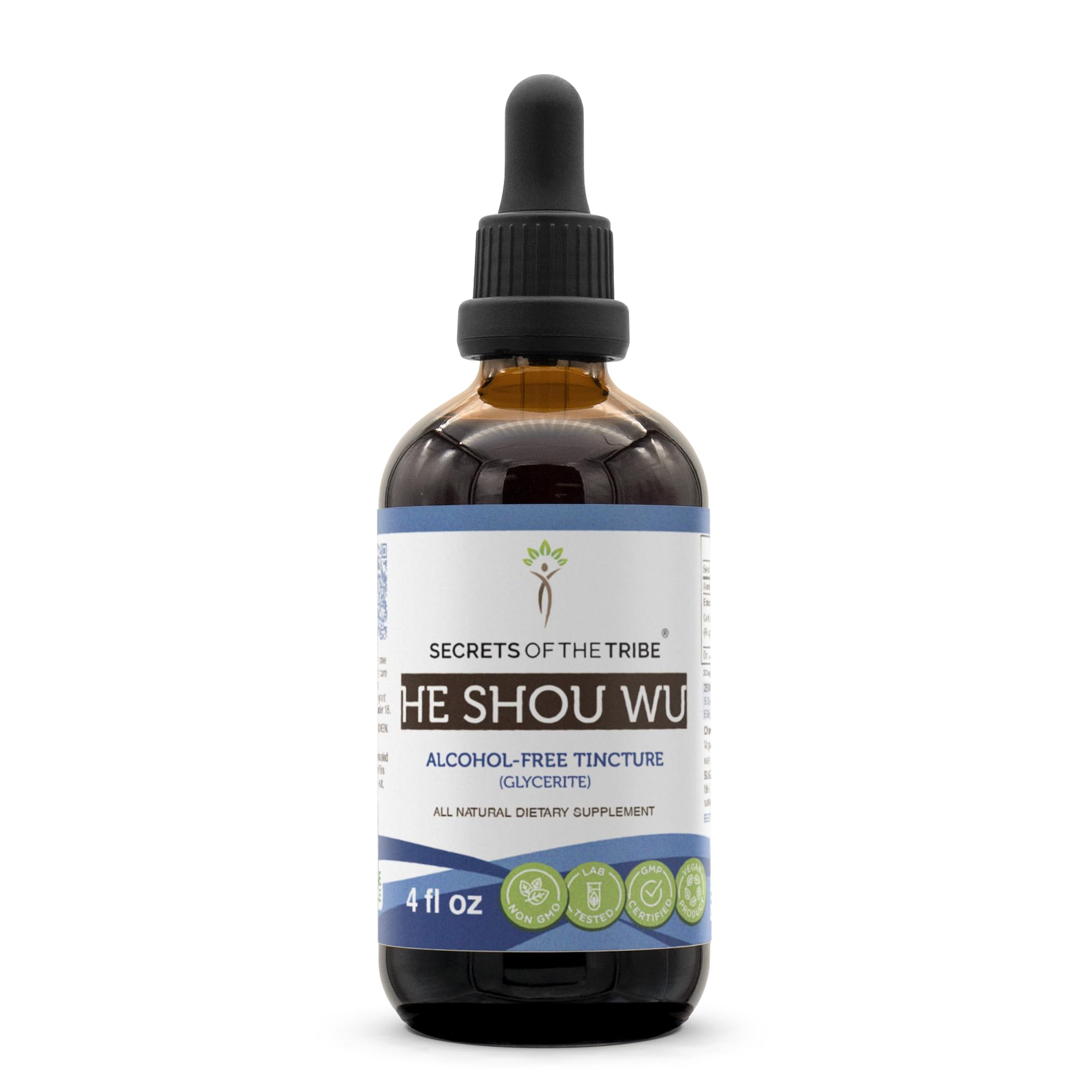 Secrets of the Tribe He Shou Wu tincture bottle for daily use.