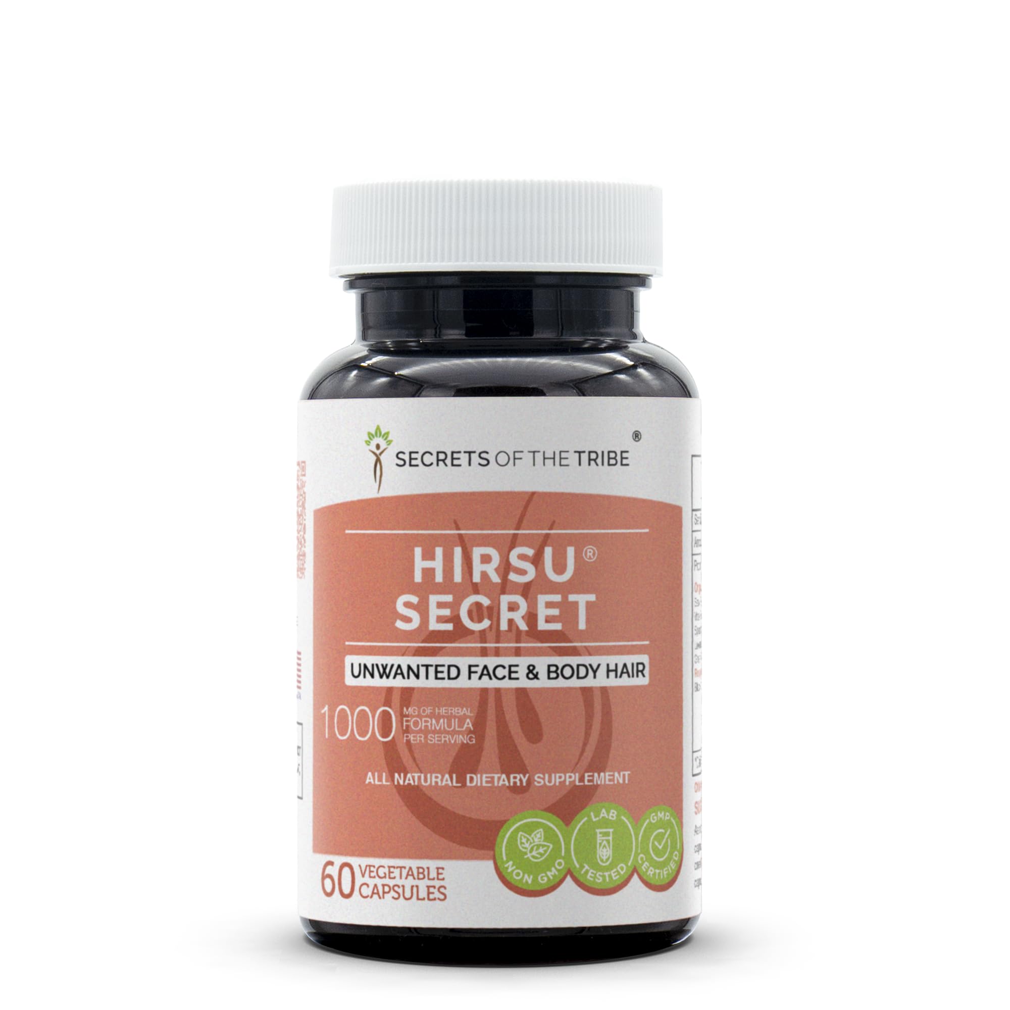 Secrets of the Tribe Hirsu Secret bottle; natural ingredients for daily wellness.
