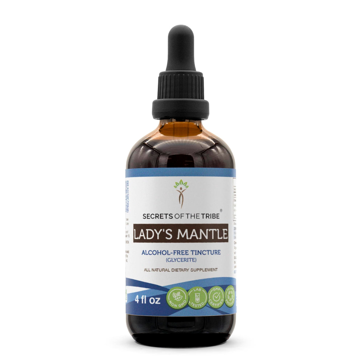 Secrets of the Tribe Lady's Mantle tincture bottle with alcohol-free extract for easy daily use