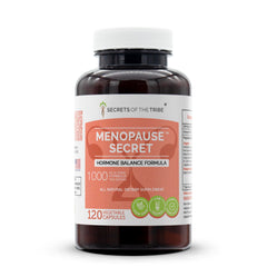 Secrets of the Tribe menopause secret bottle showing a natural herbal blend for balance