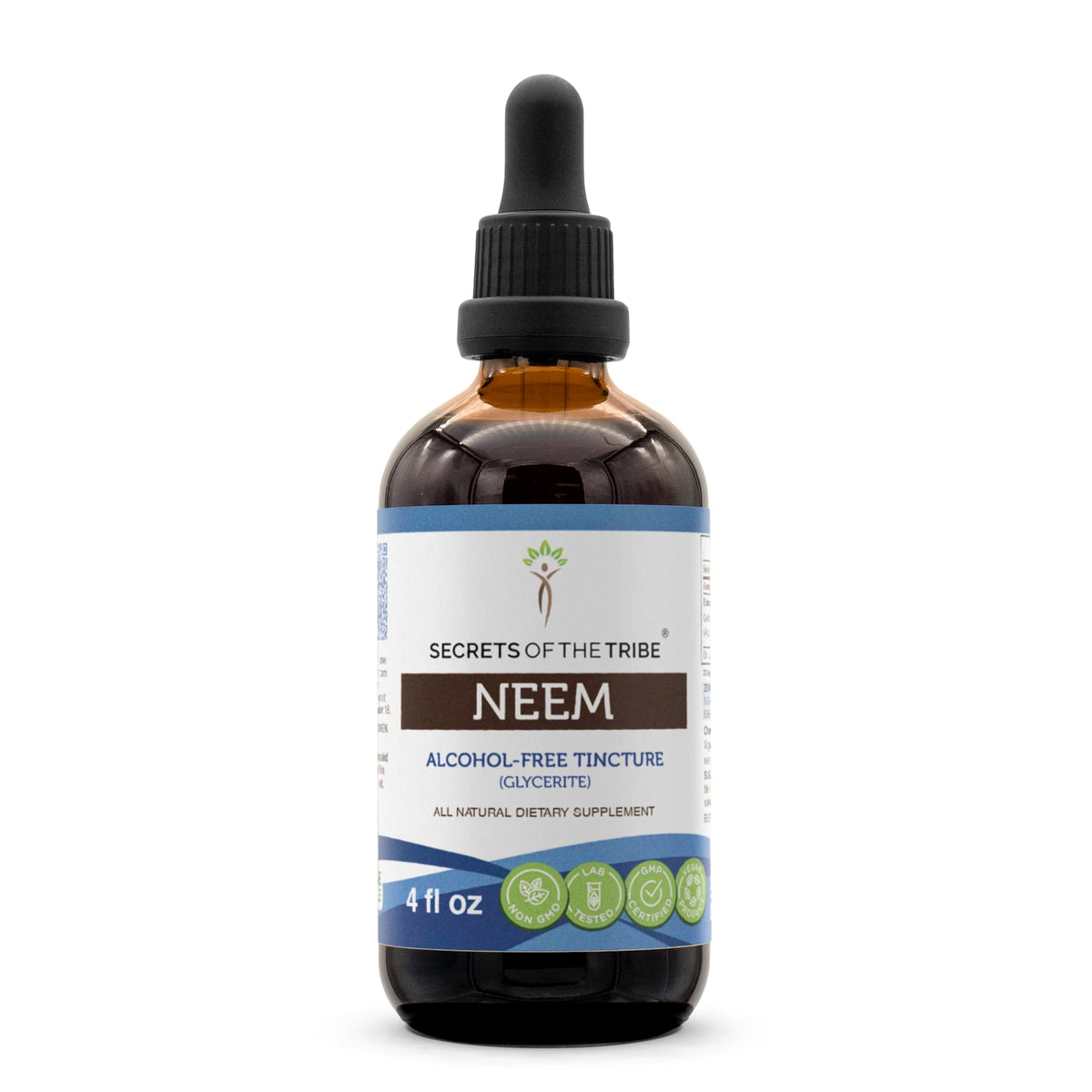 Secrets of the Tribe neem tincture bottle for easy daily dosing and fast absorption.