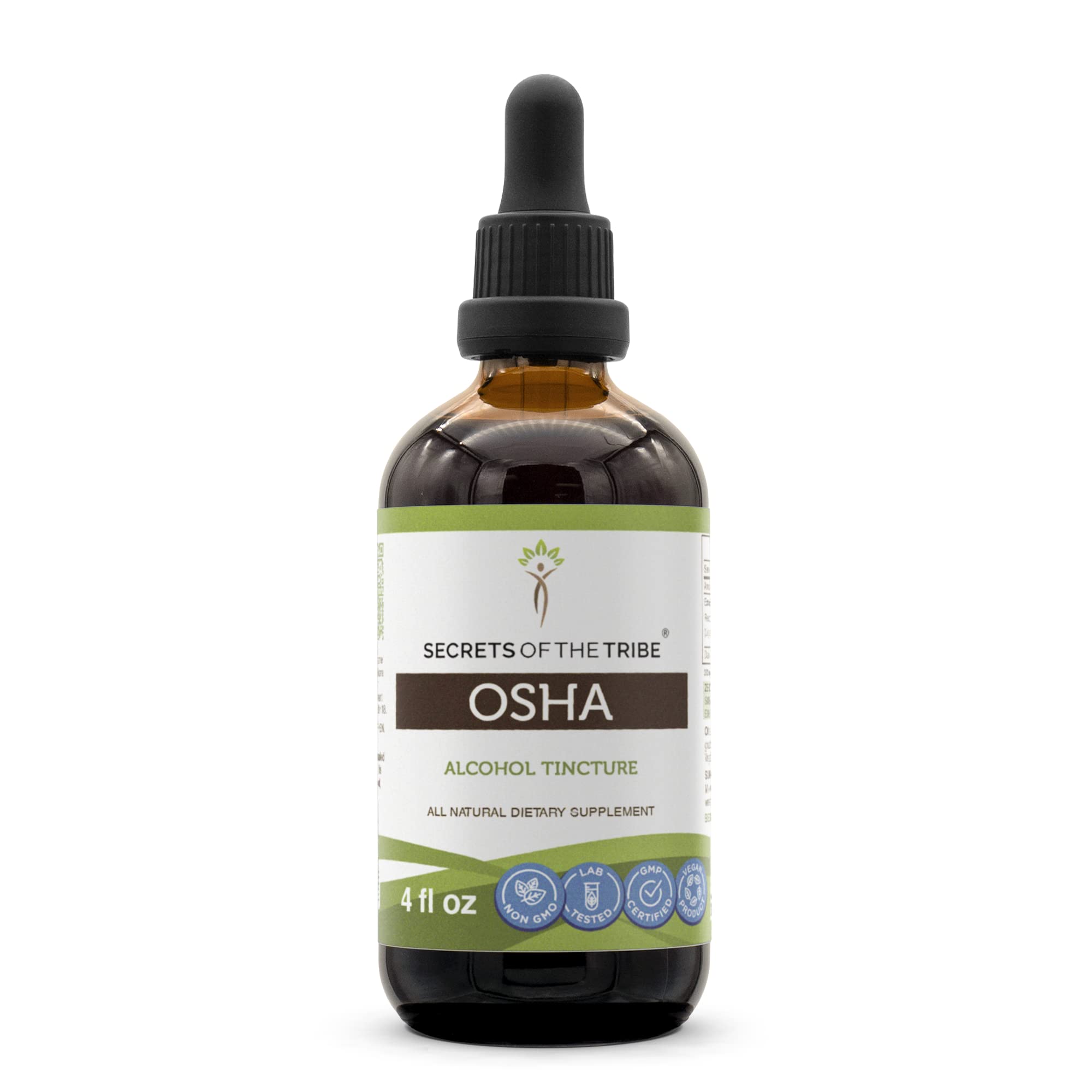 Secrets of the Tribe OSHA tincture bottle showcases premium extraction quality for daily use.