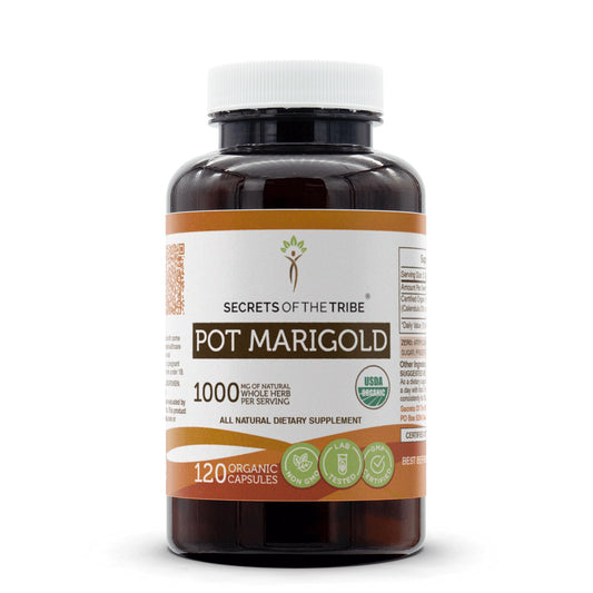 Secrets of the Tribe Pot Marigold bottle front with USDA Organic seal for purity