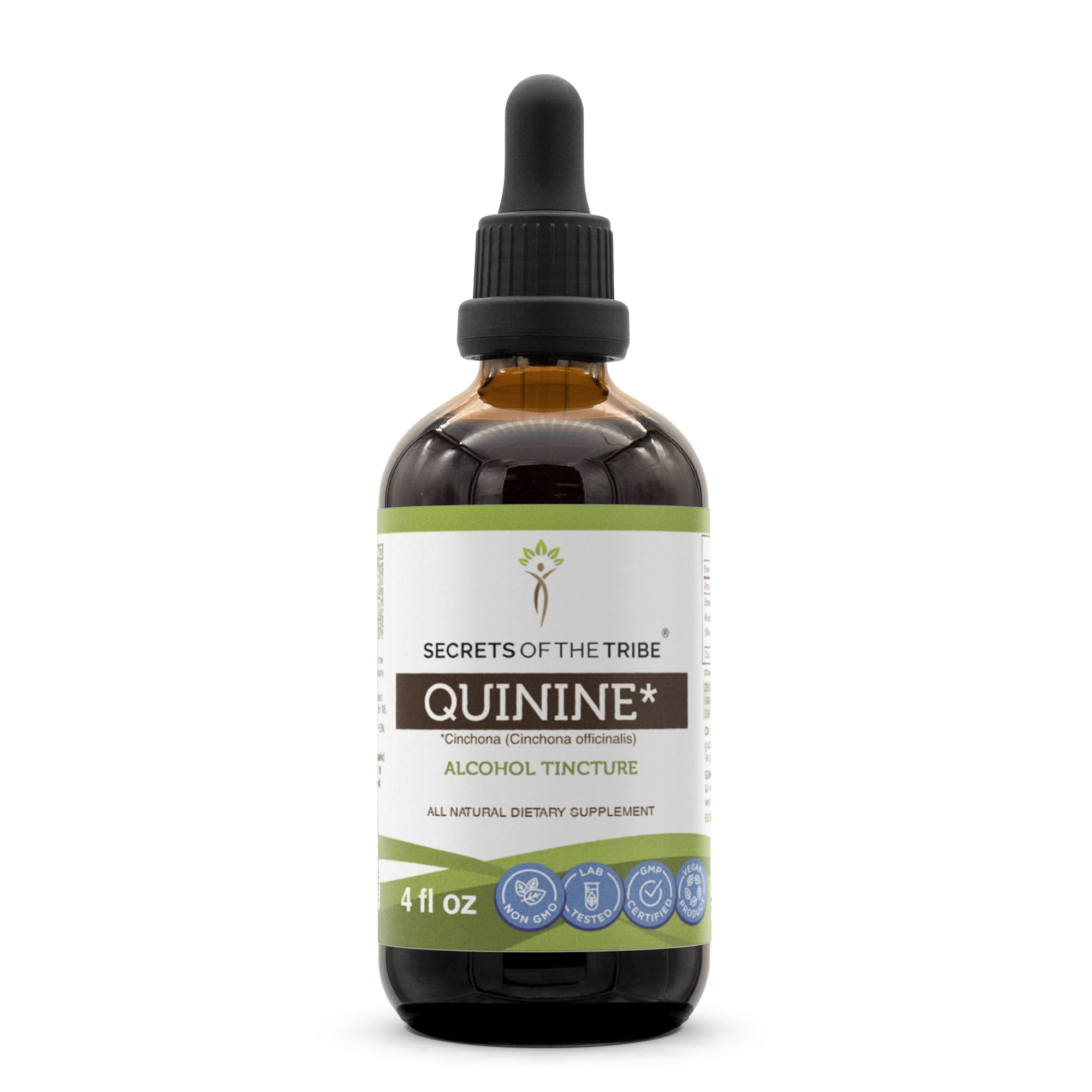 Secrets of the Tribe quinine tincture bottle front — convenient daily use.
