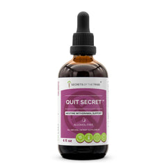 Secrets of the Tribe Quit Secret Alcohol-Free Extract bottle pour highlights convenient daily-use herbal tincture.