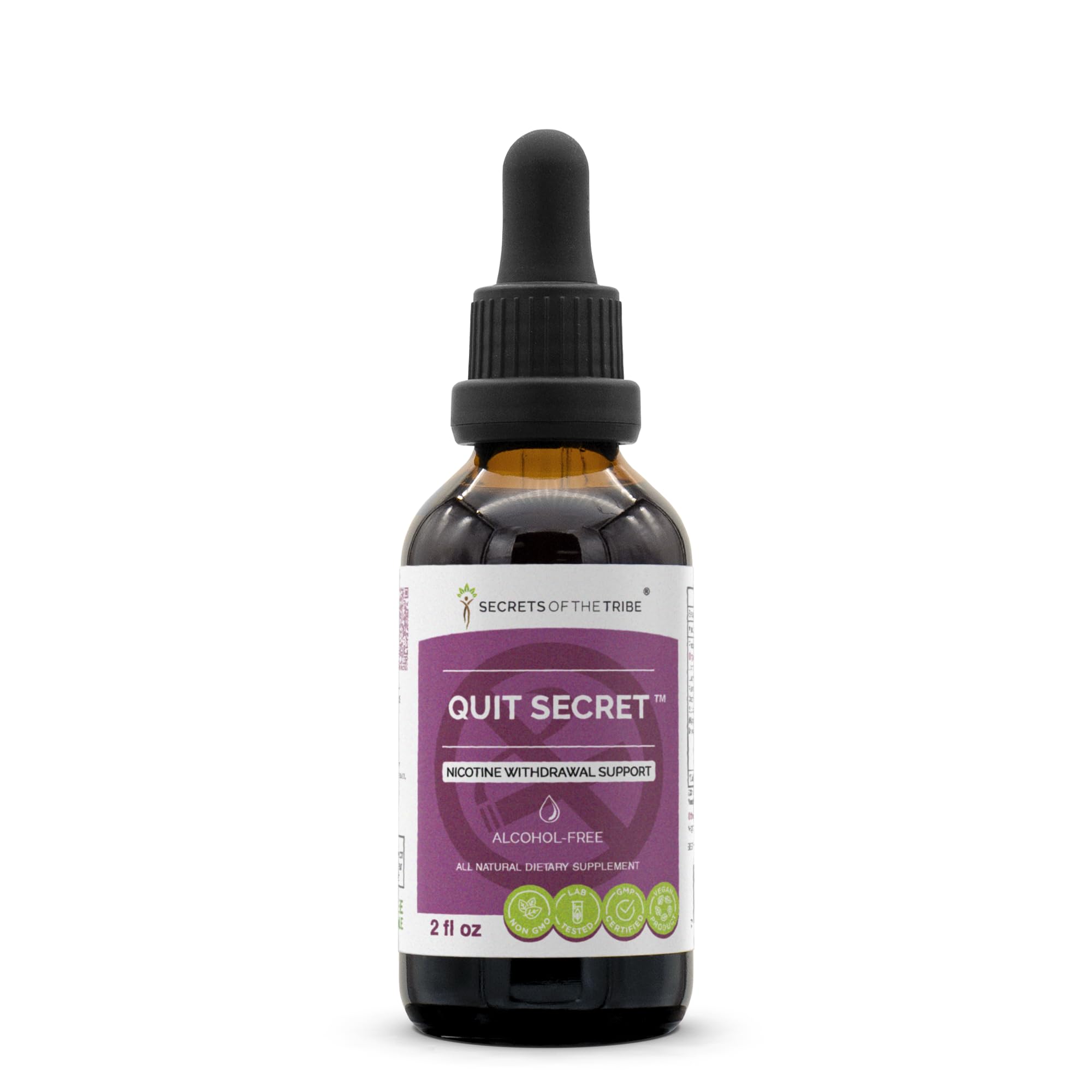 Secrets of the Tribe Quit Secret tincture bottle front view for nicotine support