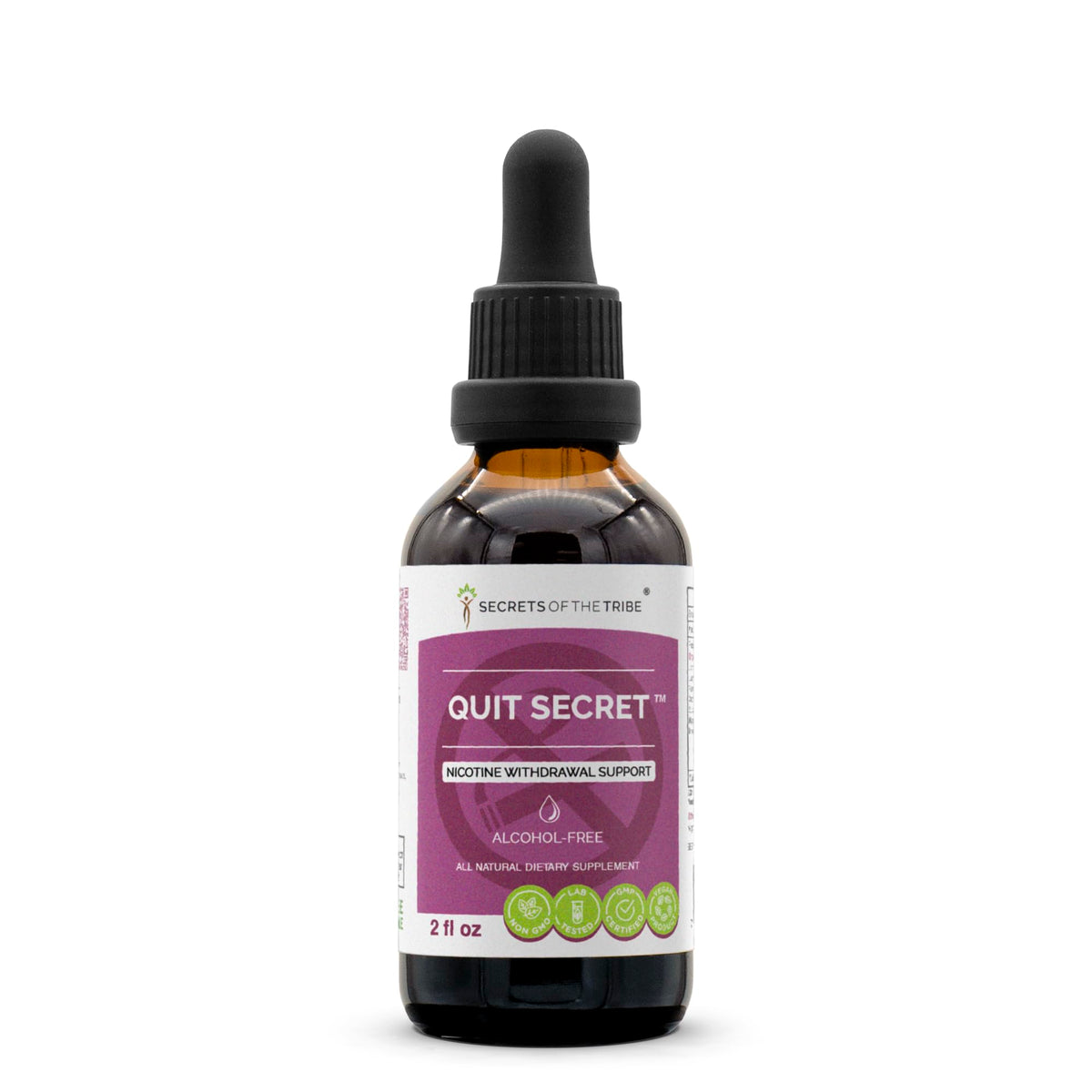 Secrets of the Tribe Quit Secret tincture bottle front view for nicotine support