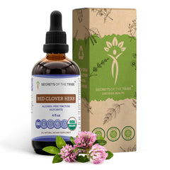 Secrets of the Tribe red clover tincture bottle on a clean surface for daily wellness.