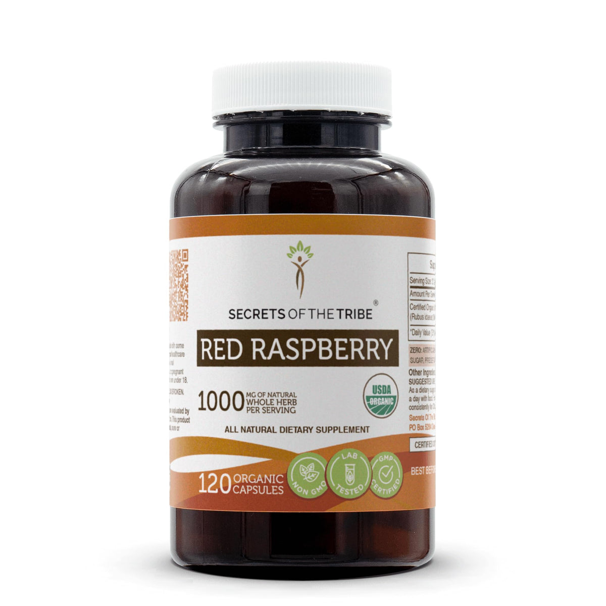 Secrets of the Tribe red raspberry capsules bottle for daily wellness