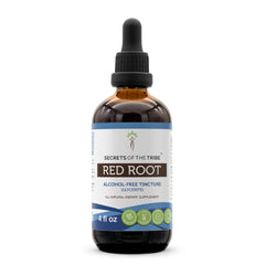 Secrets of the Tribe Red Root tincture bottle with dropper for precise dosing.