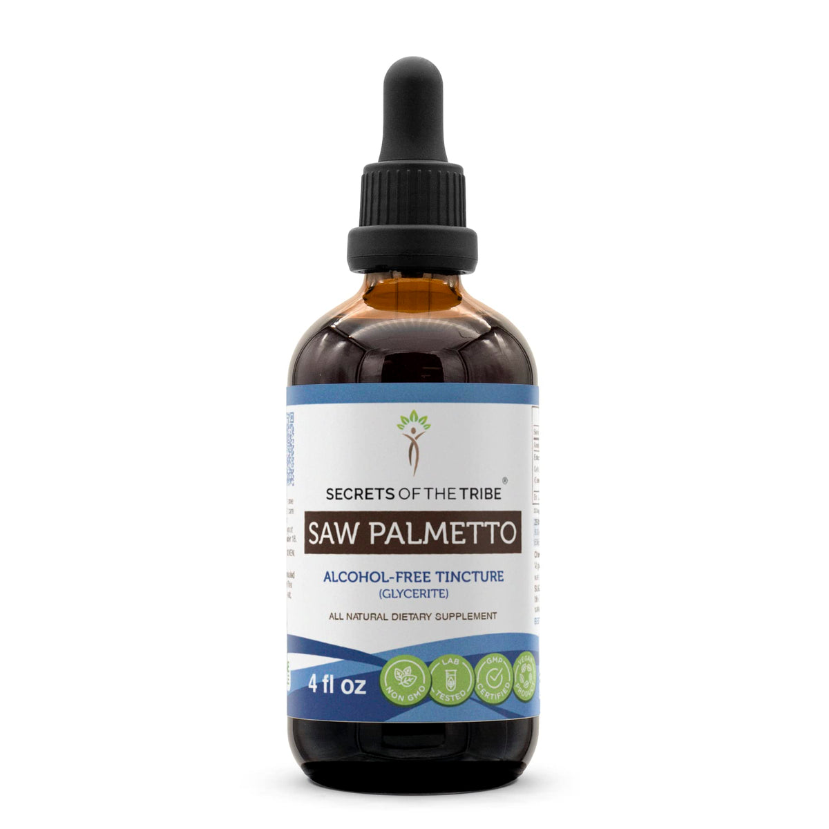 Secrets of the Tribe Saw Palmetto tincture bottle for daily use.