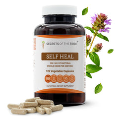 Secrets of the Tribe Self Heal bottle showing plant-based capsules for daily wellness