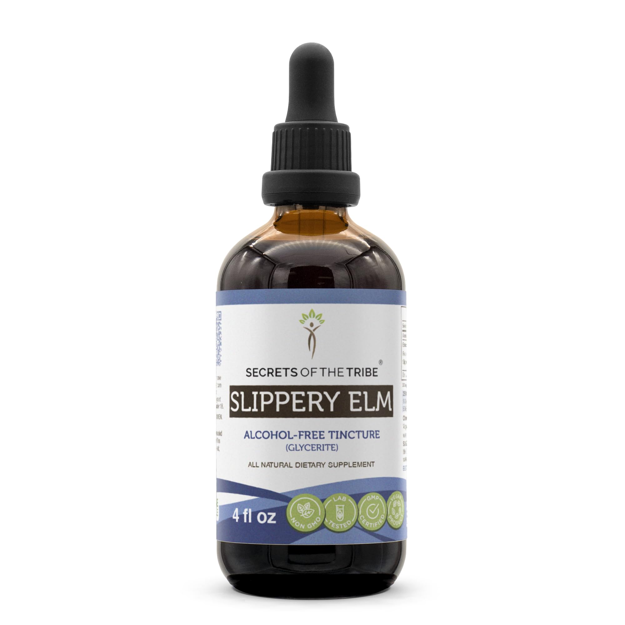Secrets of the Tribe slippery elm bottle front, ideal for daily herbal routines