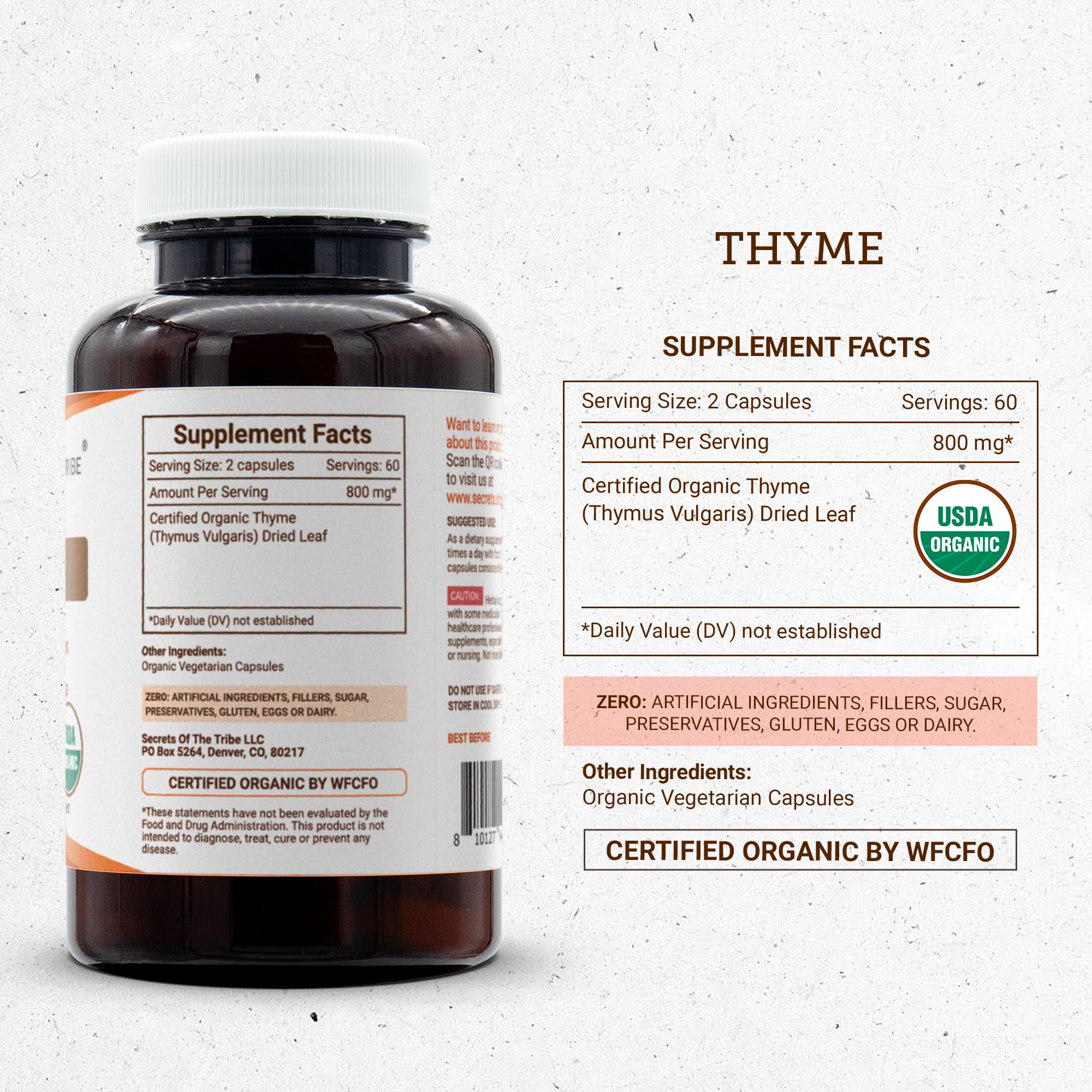 Secrets of the Tribe thyme capsules with spoon for easy dosing