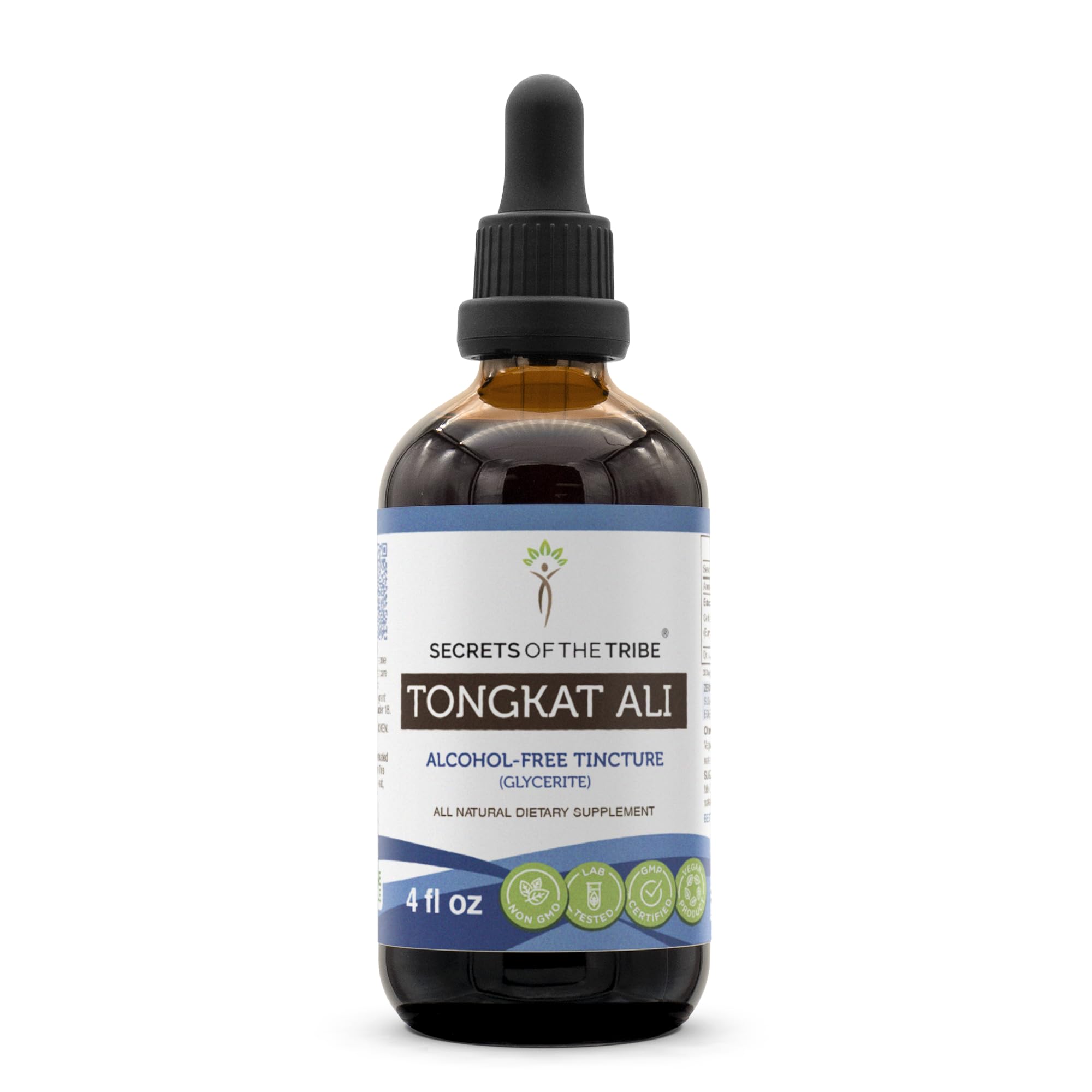Secrets of the Tribe Tongkat Ali alcohol-free liquid extract bottle ready for daily use.
