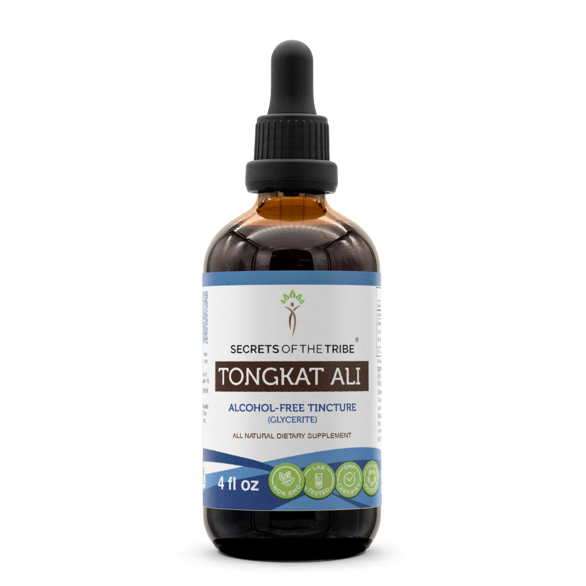 Secrets of the Tribe Tongkat Ali alcohol-free liquid extract bottle ready for daily use.