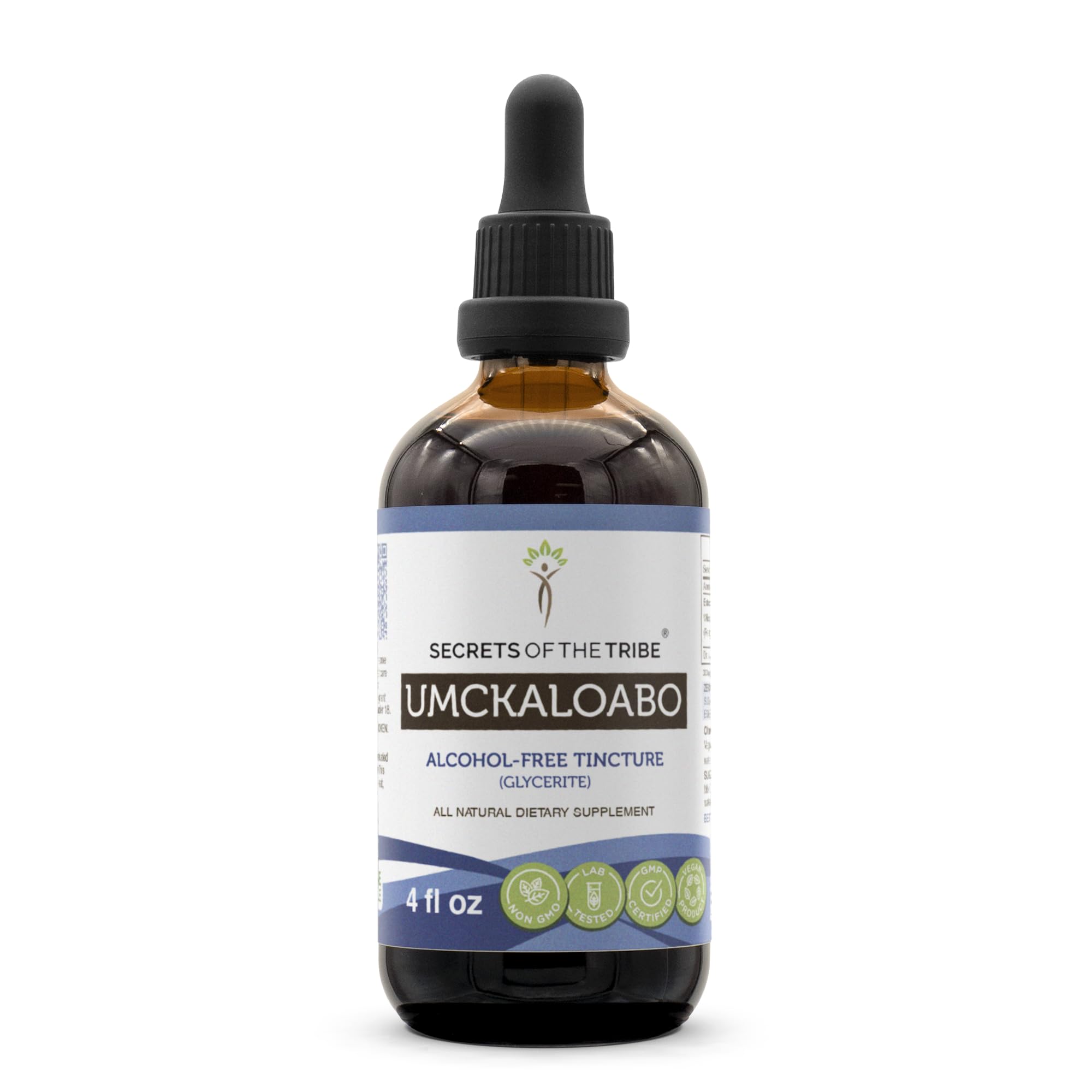 Secrets of the Tribe umckaloabo tincture bottle with alcohol-free extract for daily use
