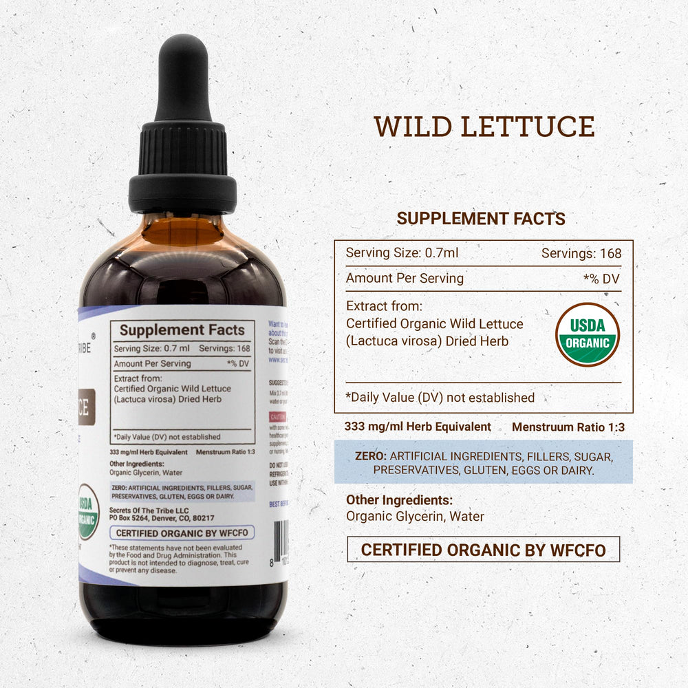 Secrets of the Tribe Wild Lettuce dried herb highlights pure botanicals.