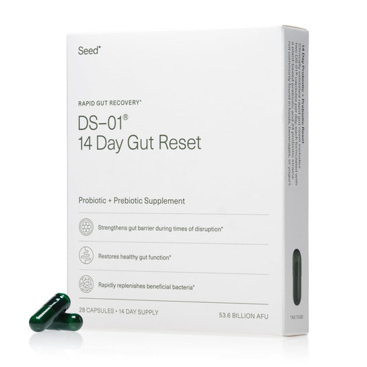 Seed 14 Day Gut Reset bottle front for on-the-go digestive support