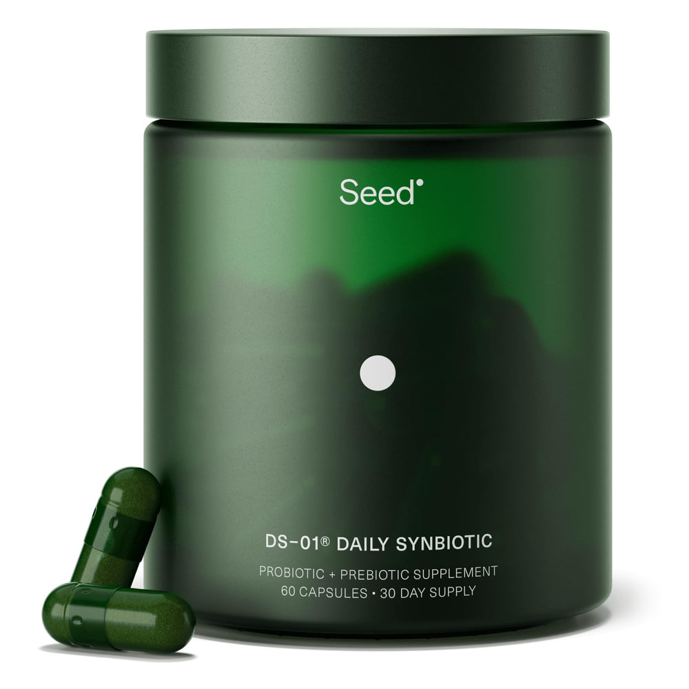 Seed DS-01 daily synbiotic bottle for digestive balance.
