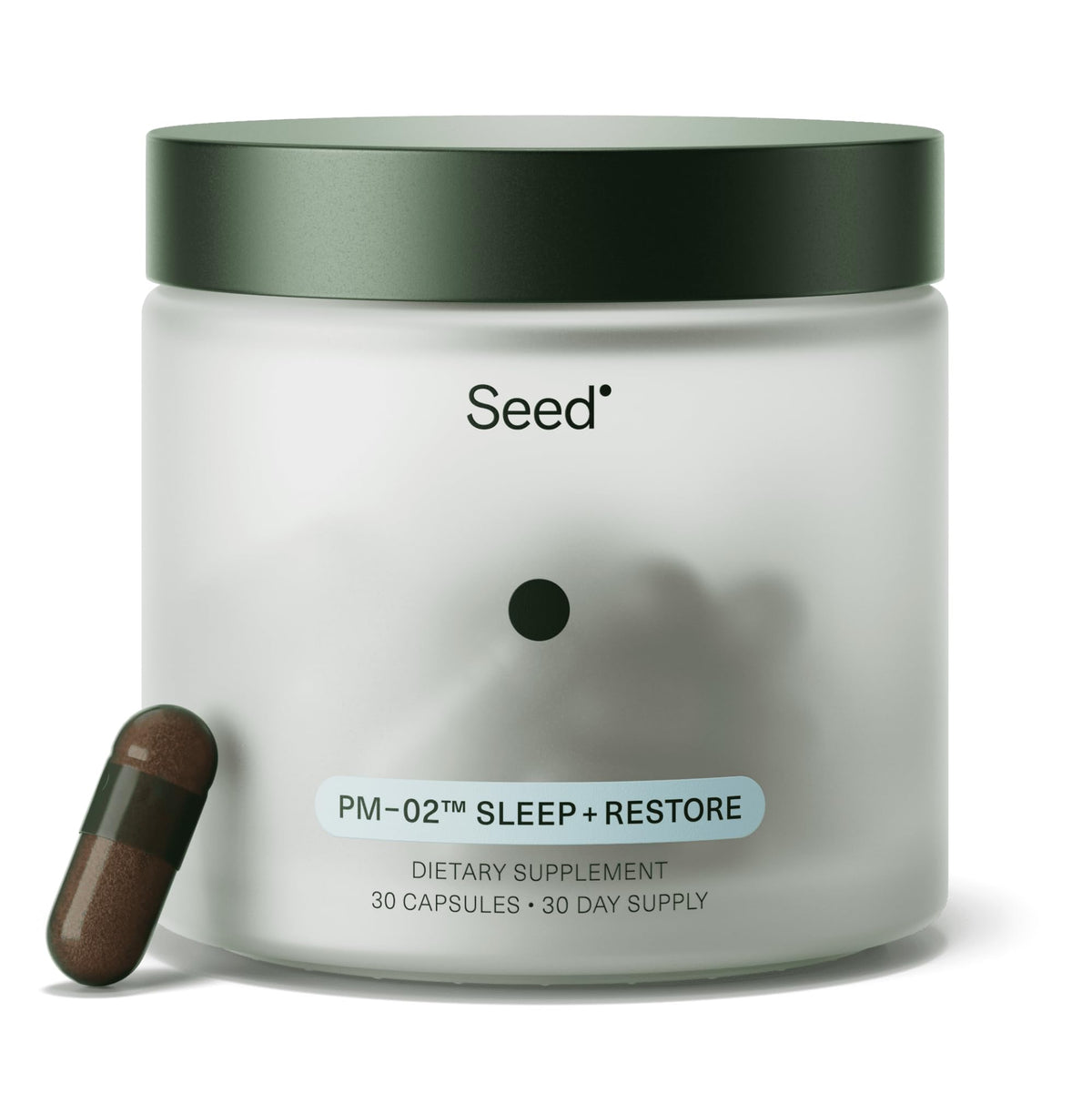 Seed PM-02 Sleep bottle with capsules for a calming nightly routine.
