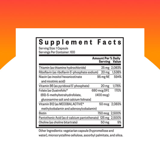 Seeking Health B Complex Plus capsules close-up ready to take for energy.