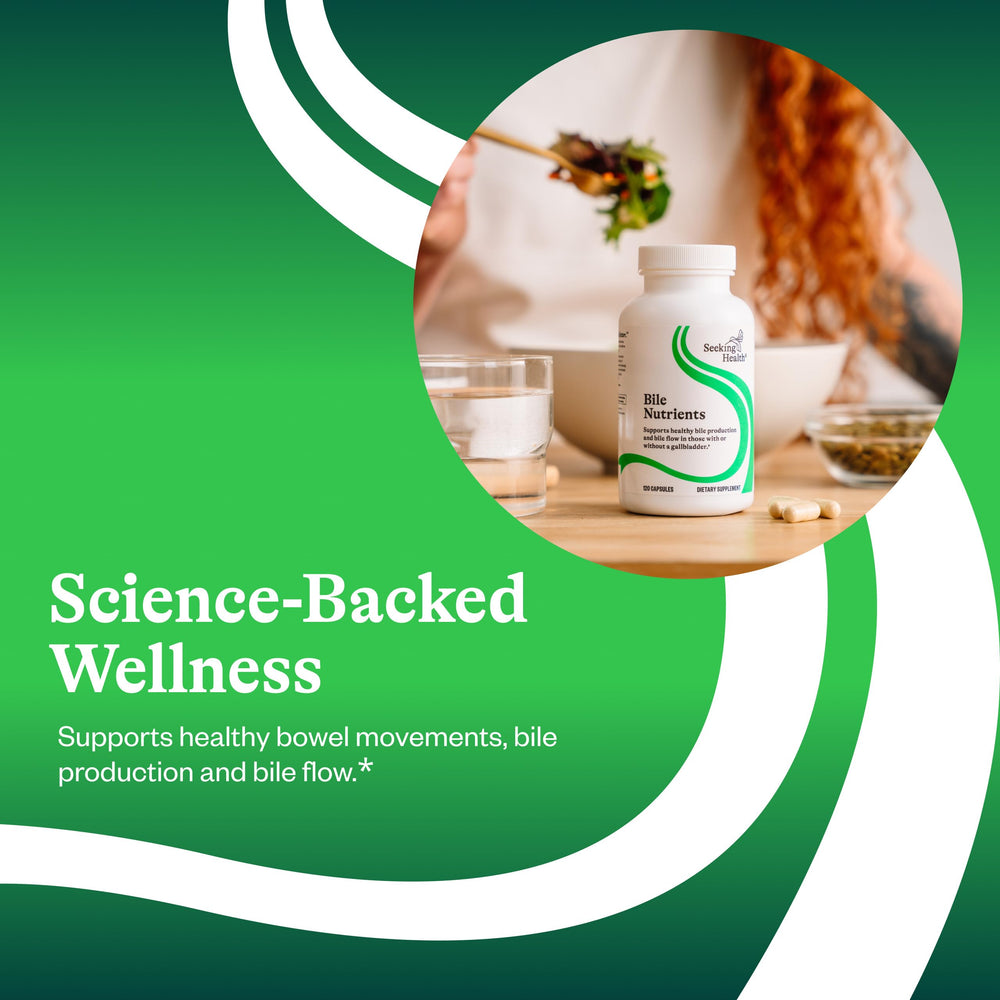 Seeking Health Bile Nutrients capsules being poured into a hand.