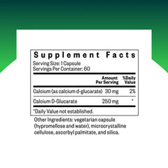 Seeking Health Calcium D-Glucarate bottle label highlights ingredients and allergen-friendly formula