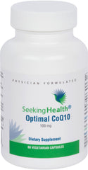 Seeking Health CoQ10 bottle and capsules support heart health and energy.