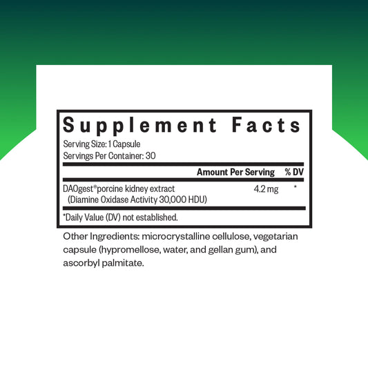 Close-up of DAO Enzyme capsules for convenient pre-meal use