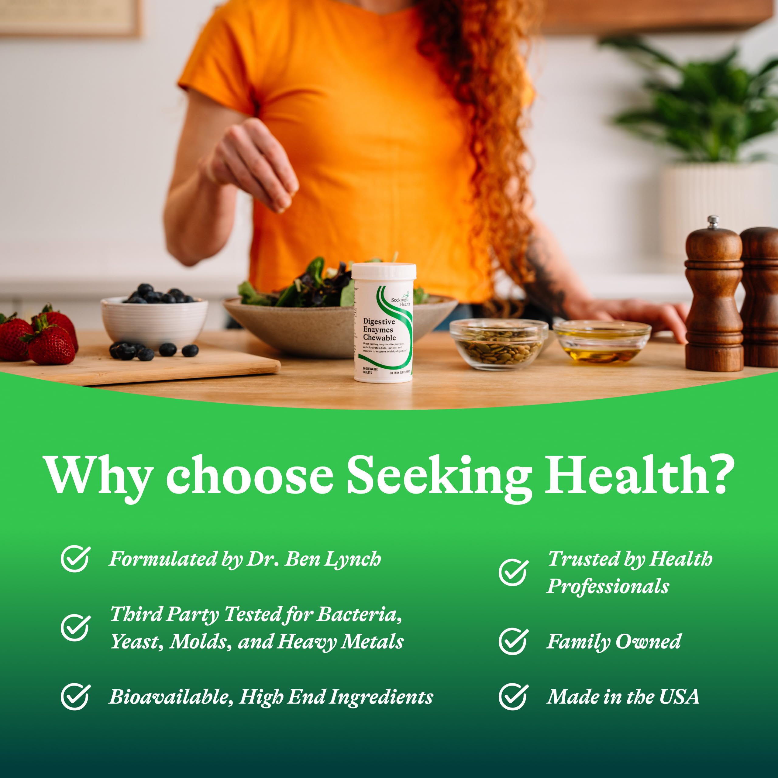 Seeking Health Digestive Enzymes amylase-protease-lipase icon highlights enzyme action.