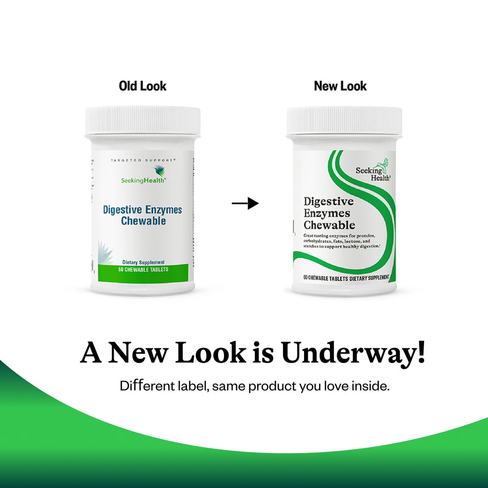Seeking Health Digestive Enzymes serving suggestion shows pre-meal use for digestion.