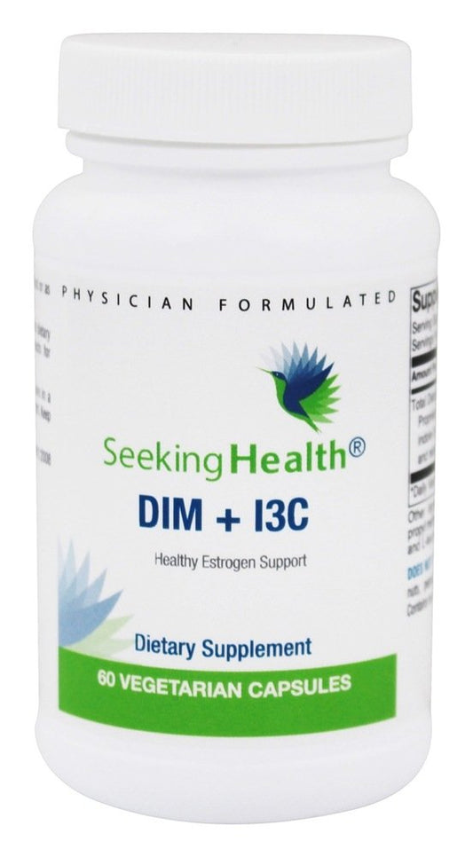 Seeking Health DIM I3C capsules close-up for cellular health support.