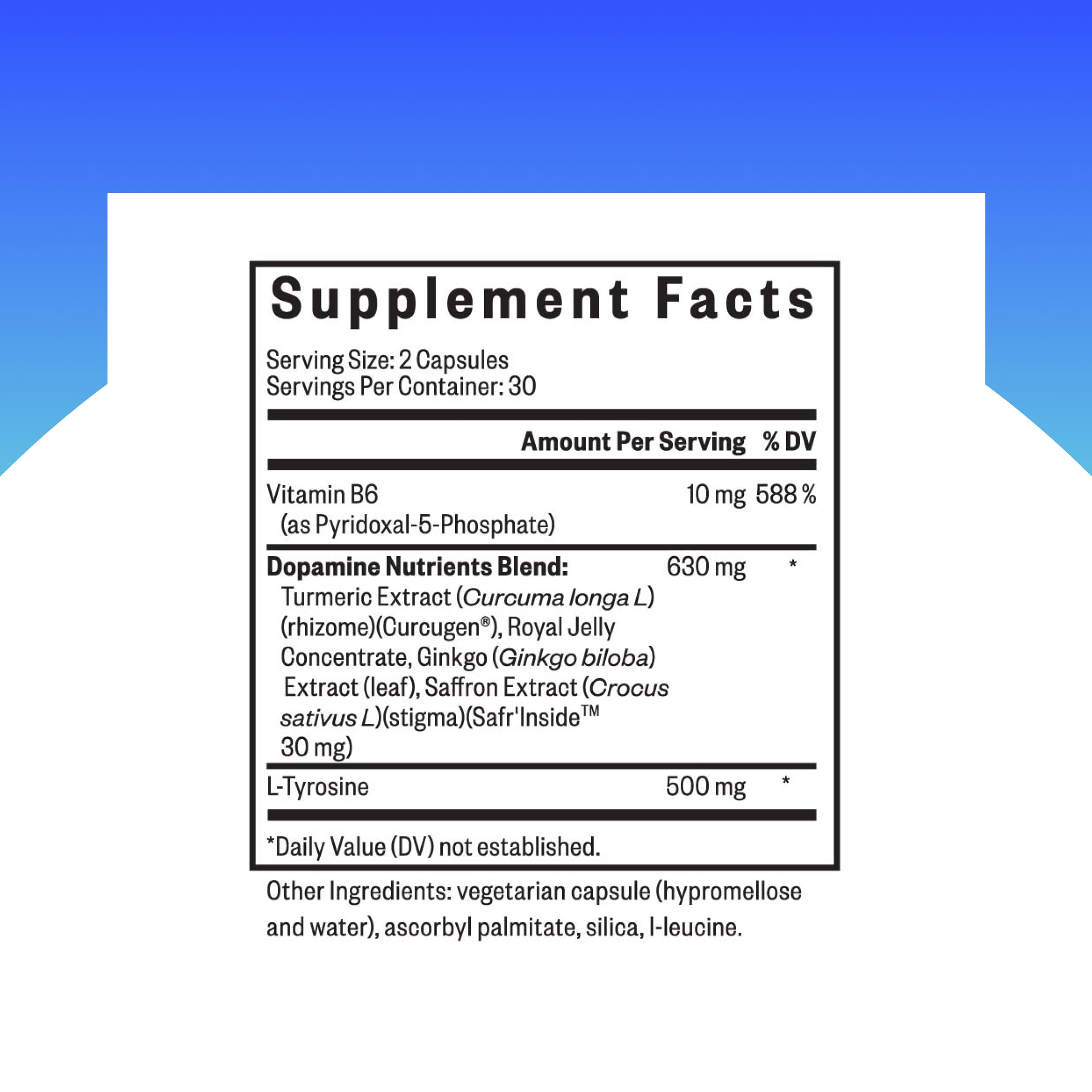 Seeking Health Dopamine Nutrients label close-up showing key ingredients for focus support.