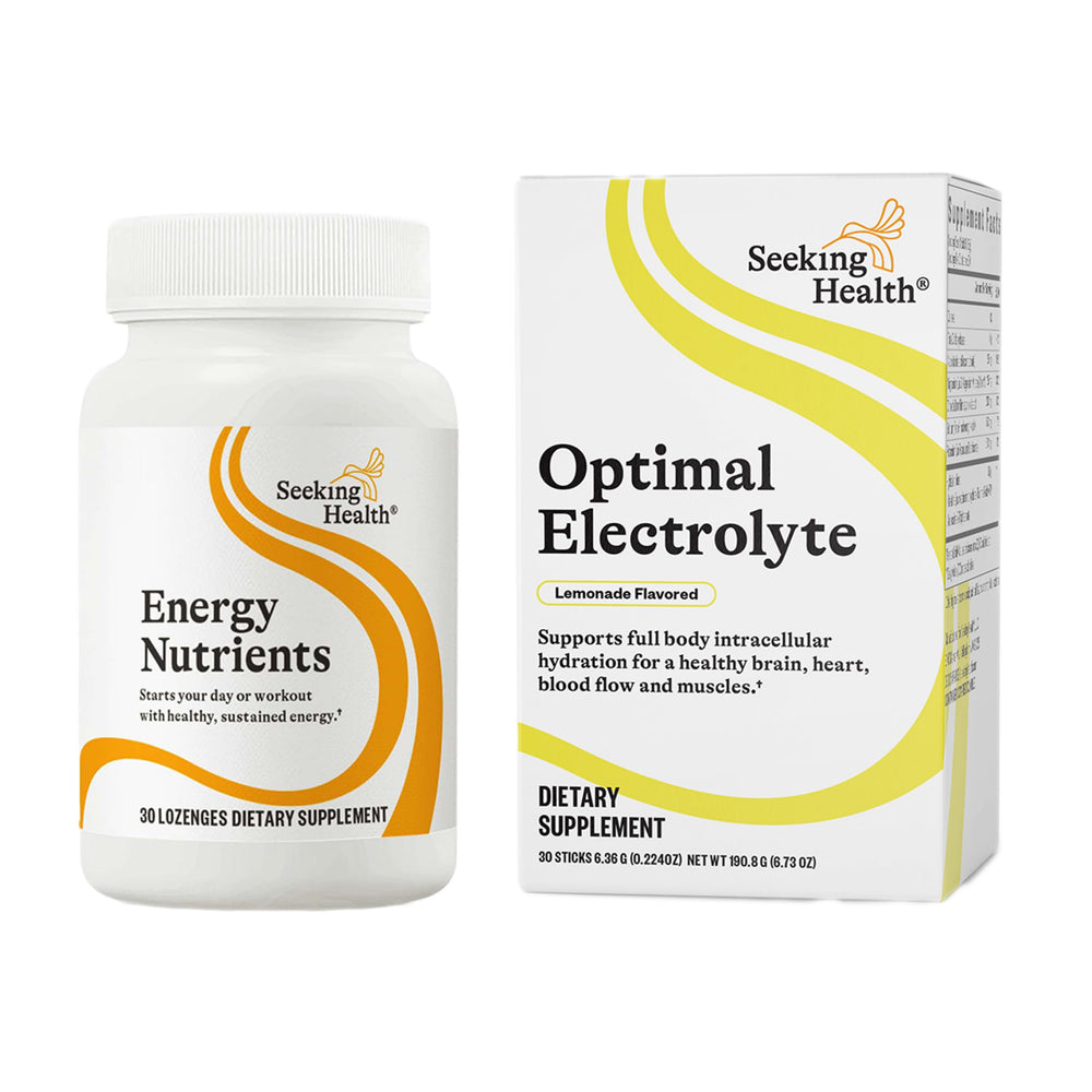 Travel-friendly box of Seeking Health Energy Nutrients fits a gym bag.
