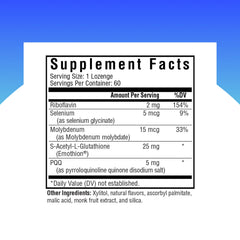 Closeup of Seeking Health Glutathione Plus packaging highlighting cofactors.