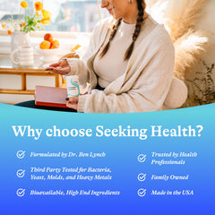 Seeking Health Histamine Nutrients indoors with calendar to suggest routine.