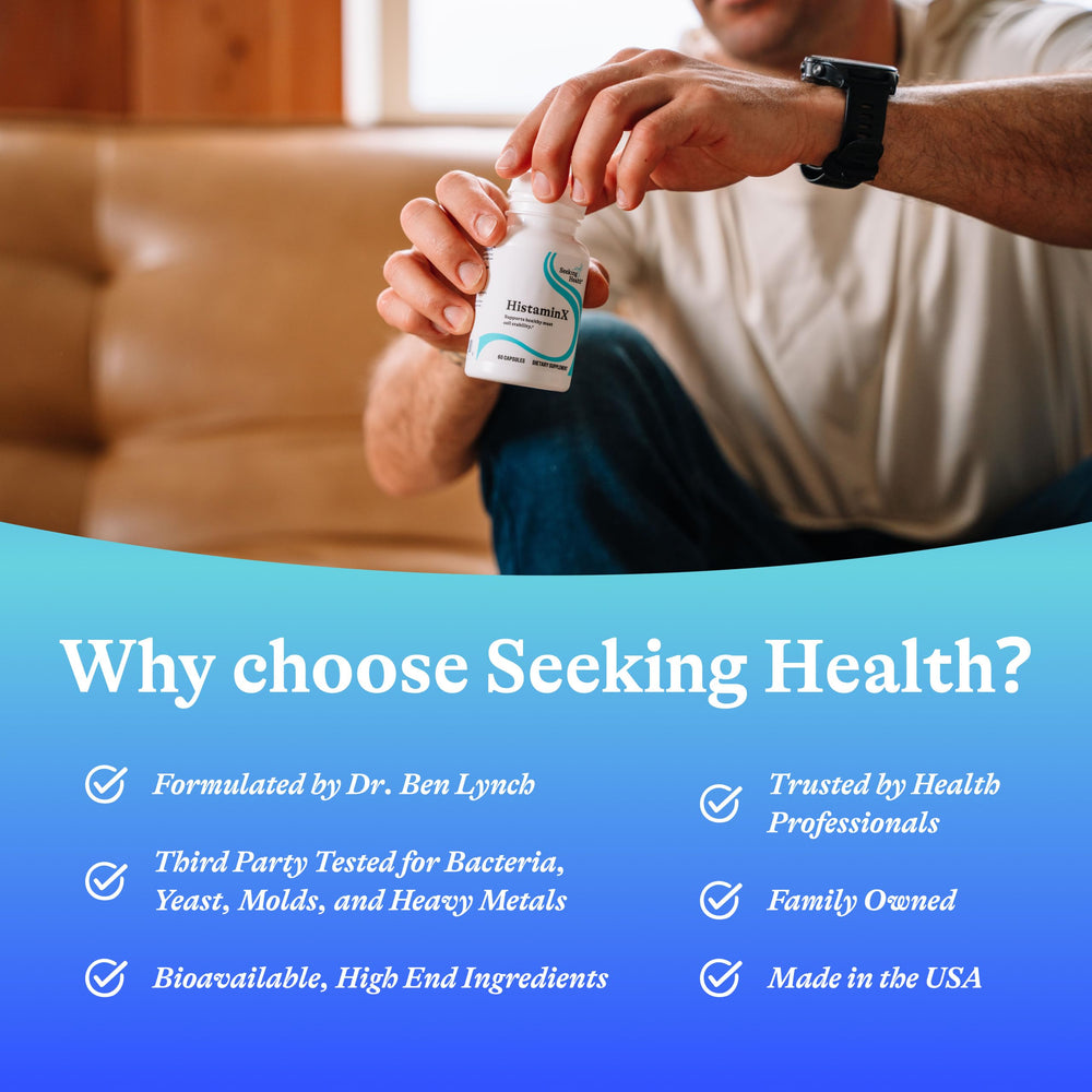 Seeking Health HistaminX packaging shot communicates quality and safety focus