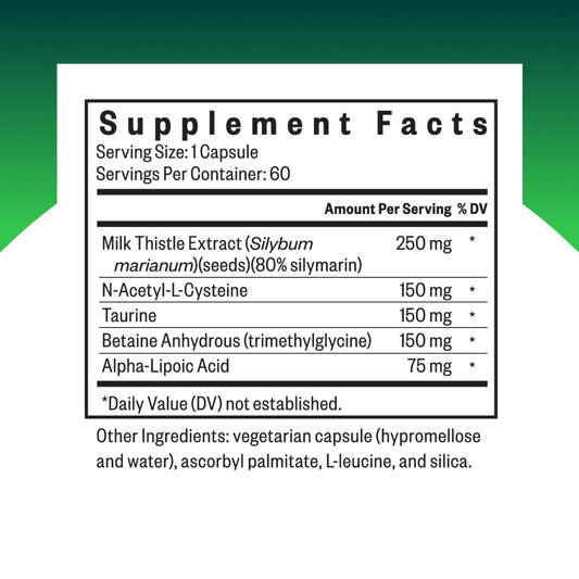 Seeking Health Liver Nutrients bottle label close-up showing milk thistle and NAC