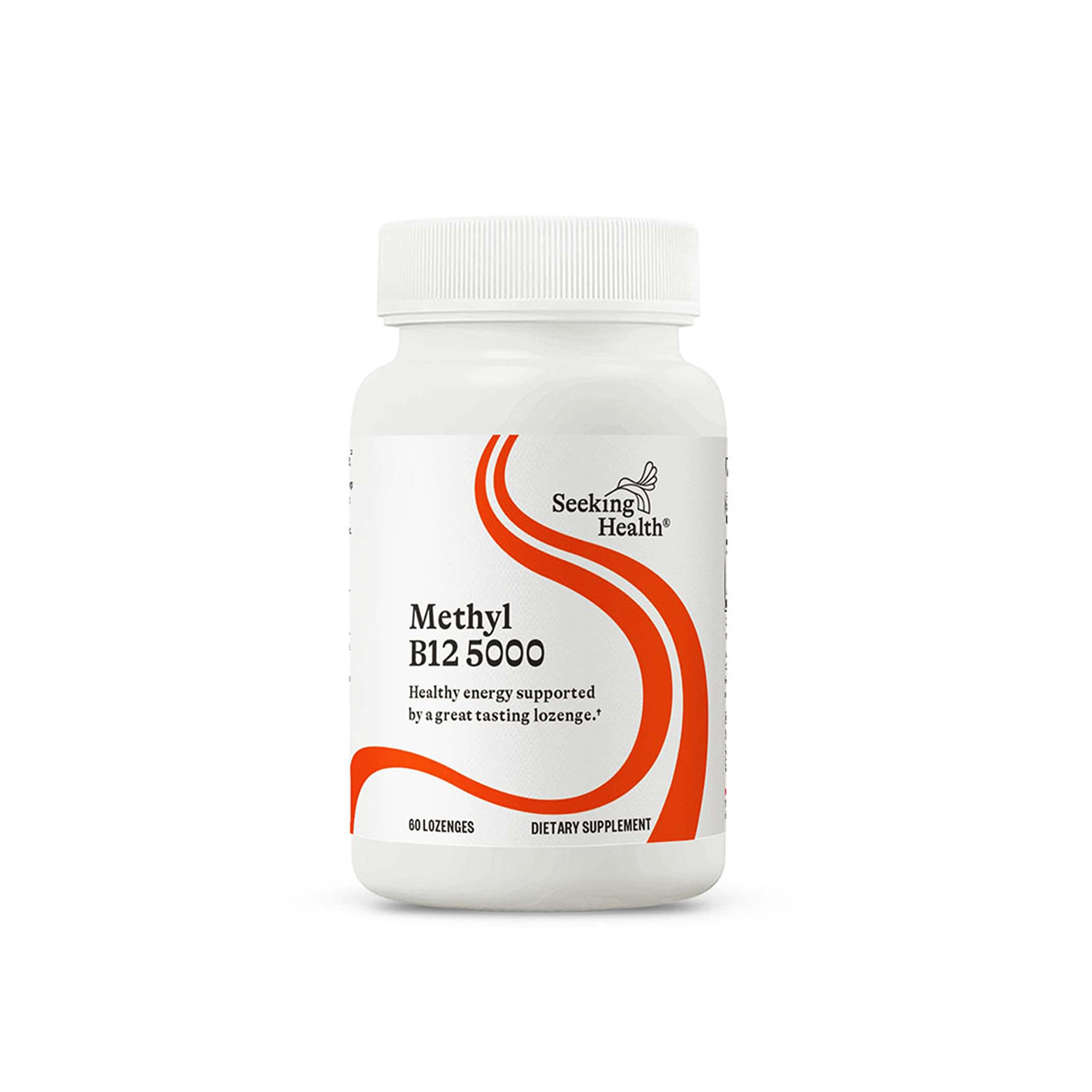 Seeking Health Methyl B12 5000 lozenges bottle promotes convenient energy support